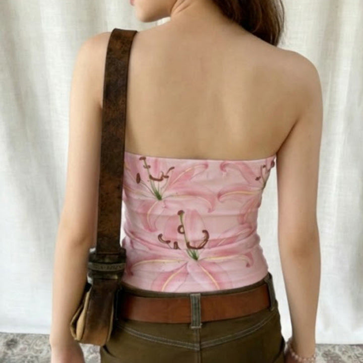 Damen Bandeau-Top mit floralen Motiven und elastischem Saum Drune