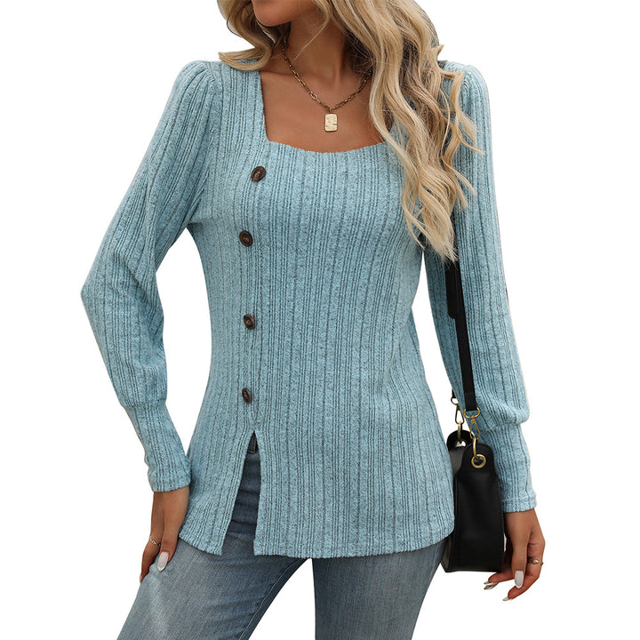 Damen Strickoberteil mit quadratischem Ausschnitt und Knopfdetails Drune