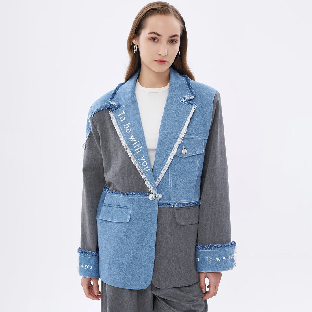 Damen Modischer Blazer mit lässigen Denim-Akzenten und eleganten Details Drune