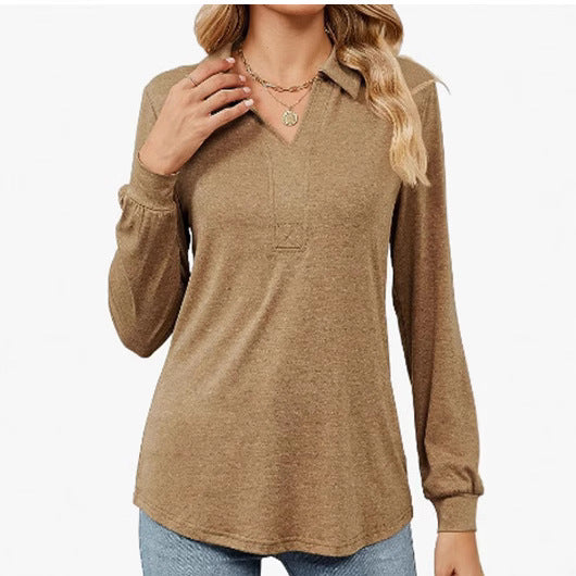 Damen Langarm-Bluse mit Polokragen und eleganter Passform Drune