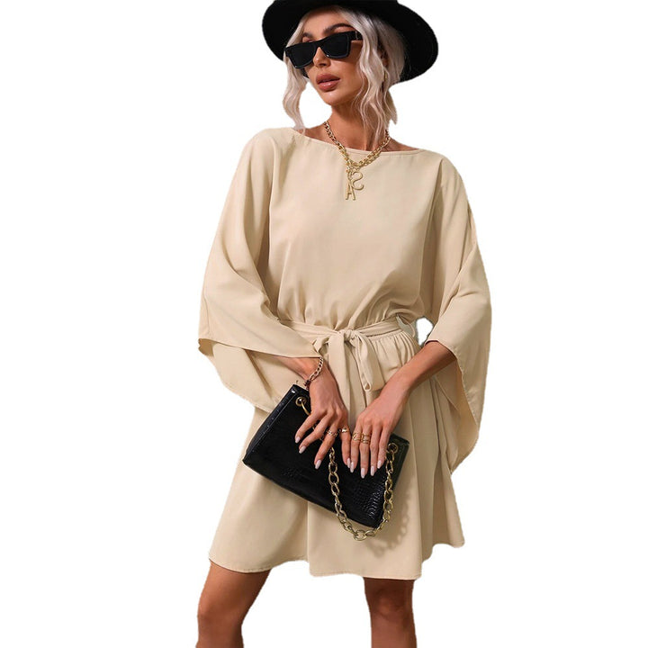 Damen Minikleid mit weitem Batwing-Ärmel und Taillengürtel Drune