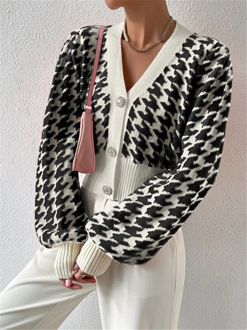 Damen Strickjacke mit modernem Hahnentritt-Muster Drune