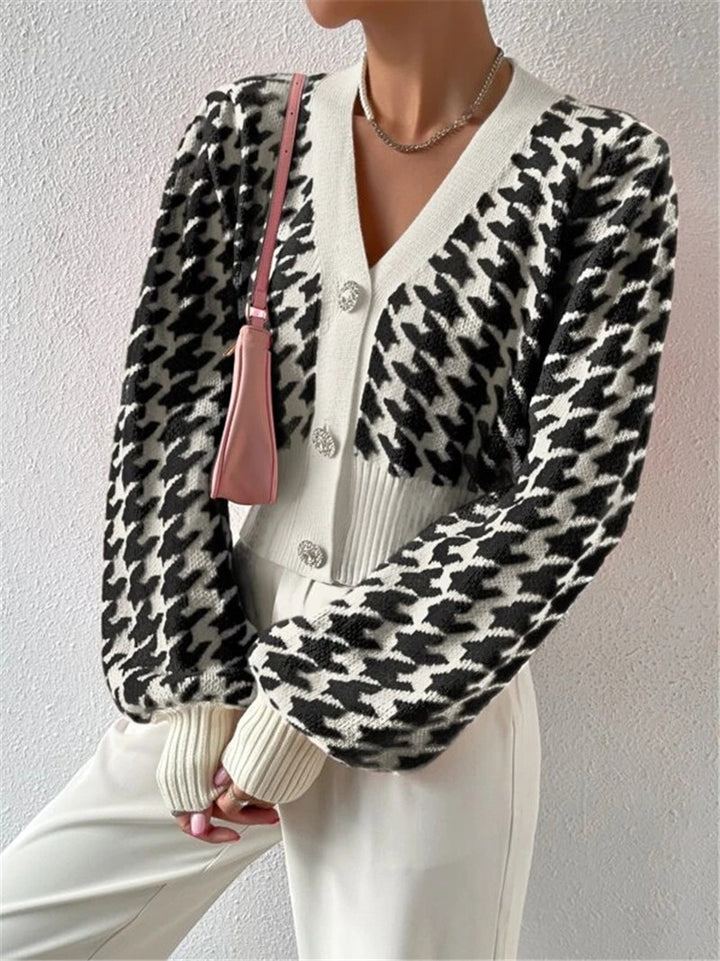 Damen Strickjacke mit modernem Hahnentritt-Muster Drune