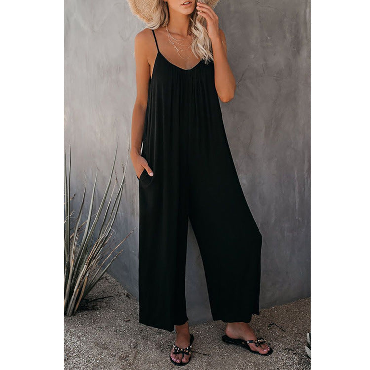 Damen Lässiger Jumpsuit mit weit geschnittenen Beinen und praktischen Taschen Drune