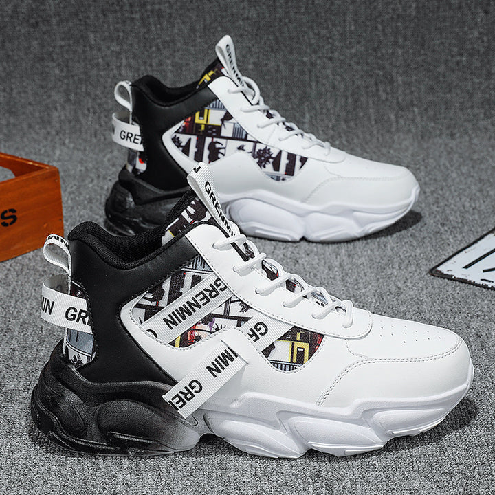 Herren futuristische High-Top Plateausneaker mit gemustertem Textil-Mix, gepolstertem Knöchelkragen und skulpturierter EVA-Sohle Drune