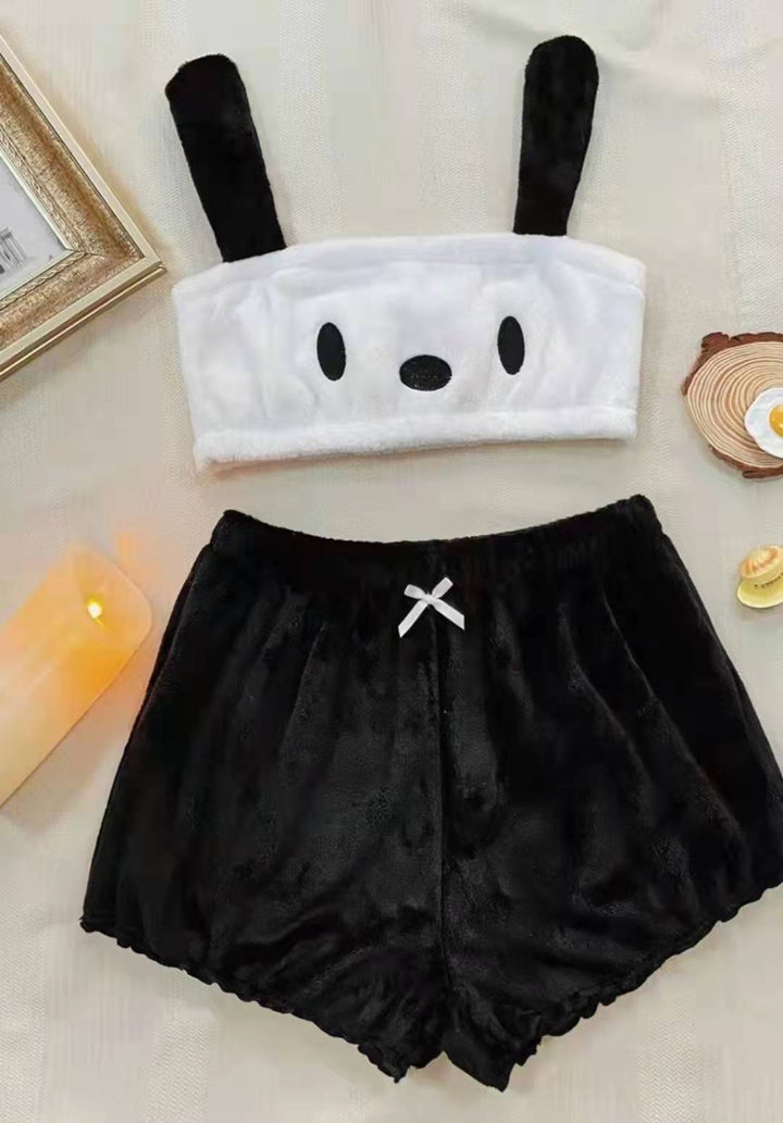 Damen Kuschelndes Pyjama-Set mit Tiermotiven und zarten Rüschen Drune