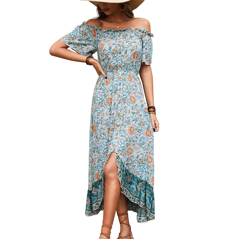 Damen Maxikleid mit off-Shoulder-Ausschnitt und floralem Muster Drune