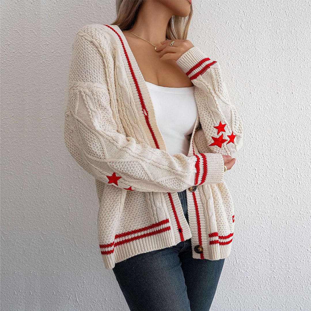 Damen Strickcardigan mit strukturiertem Muster und kontrastierenden Akzenten Drune