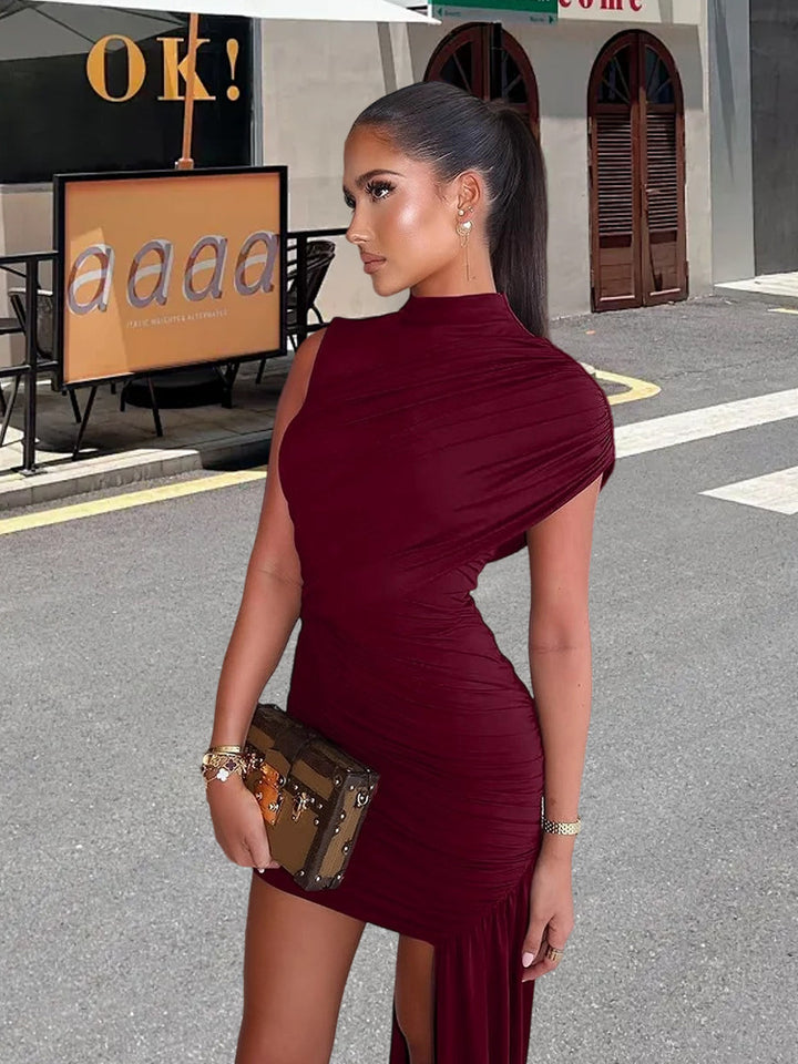 Damen Couture-Minikleid mit asymmetrischem Schnitt und Raffungen Drune