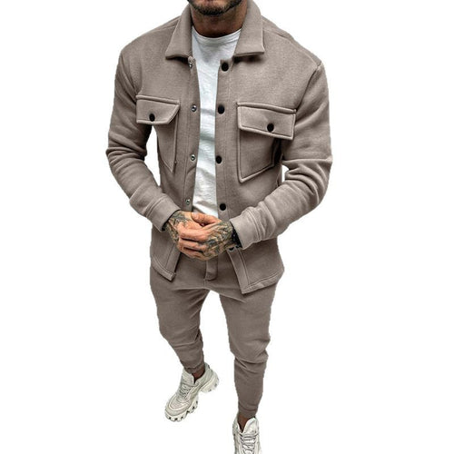 Herren nan Overshirt- und Jogginghose-Set mit aufgesetzten Klappentaschen, ergonomischem Schnitt und elastischem Bund Drune