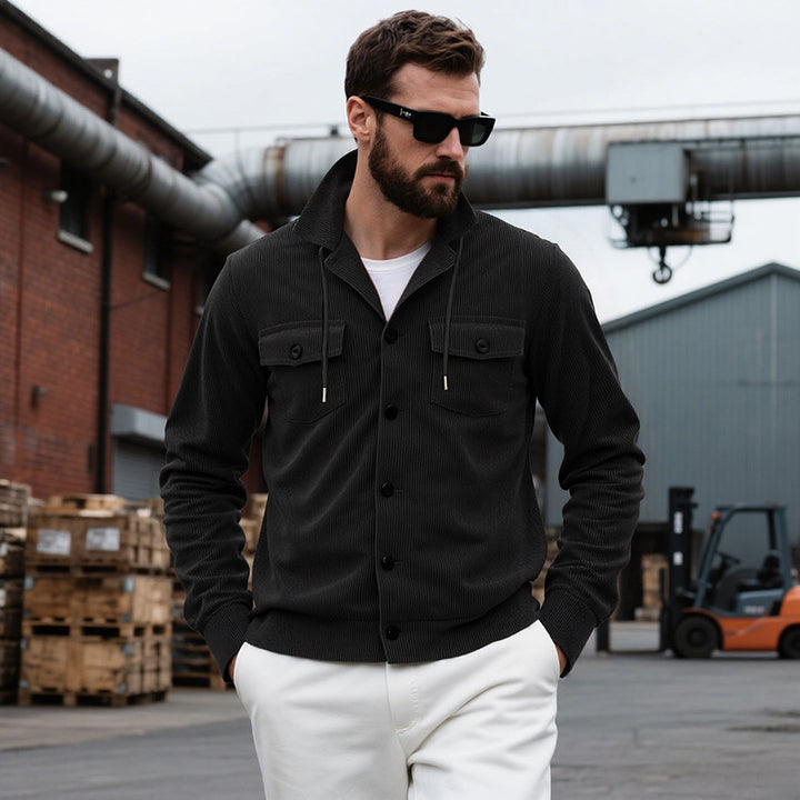 Herren lässige Strickjacke mit praktischen Brusttaschen und modernem Stehkragen Drune