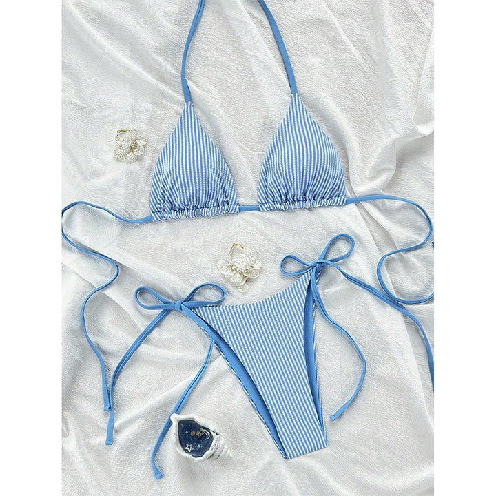 Damen gestreiftes Triangel-Bikini-Set Drune