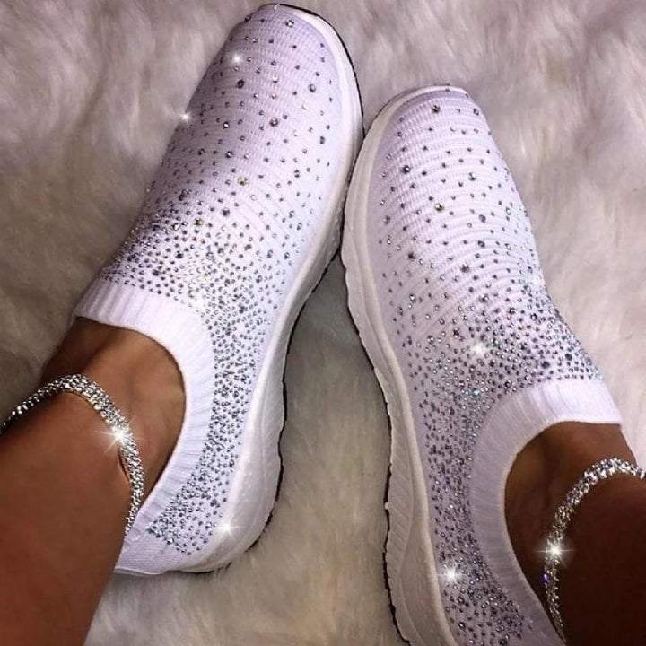 Damen nan sockenähnliche Strick-Sneaker mit Kristallapplikationen und flexibler Leichtsohle Drune