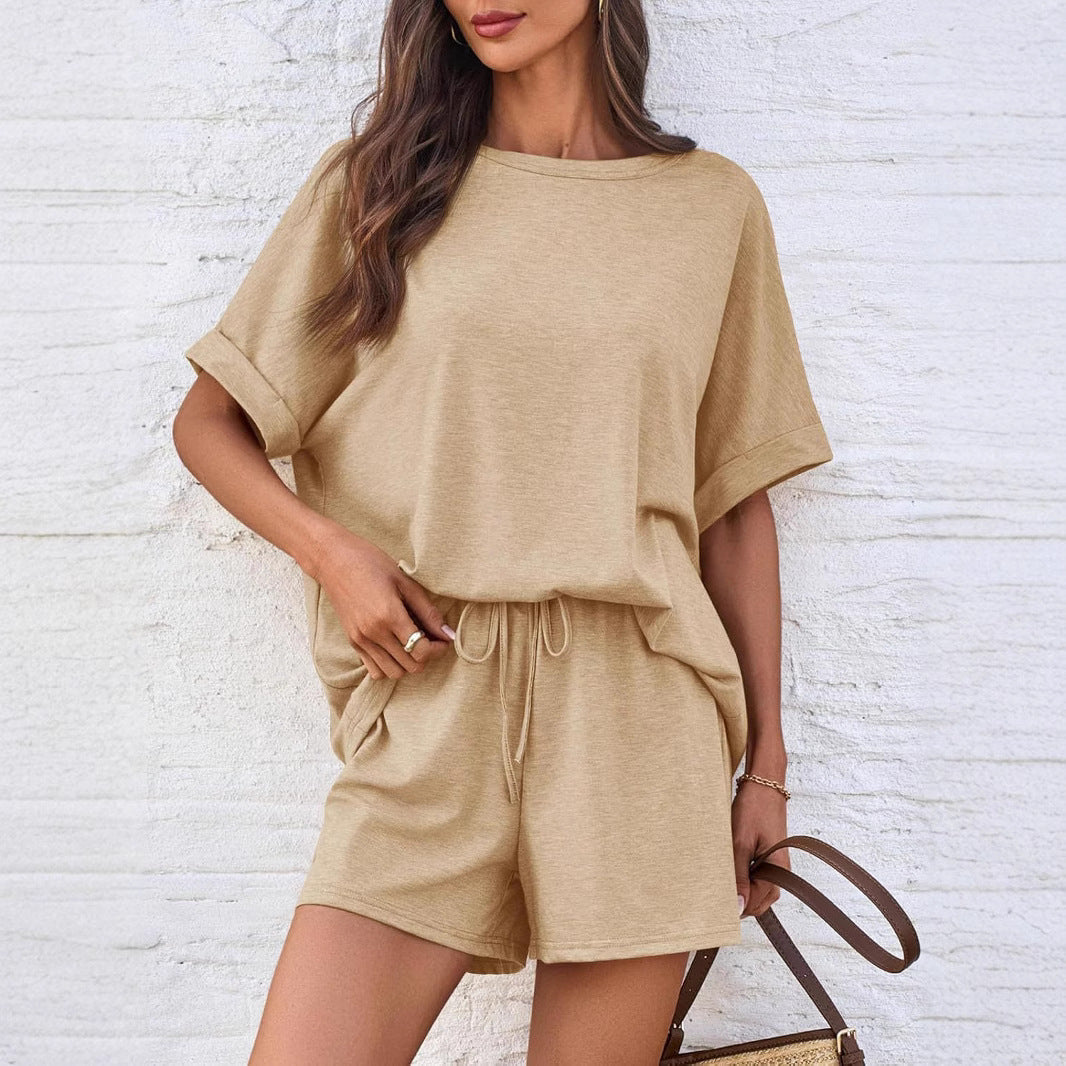 Damen lässiges Freizeit-Set mit oversize T-Shirt und Shorts Drune