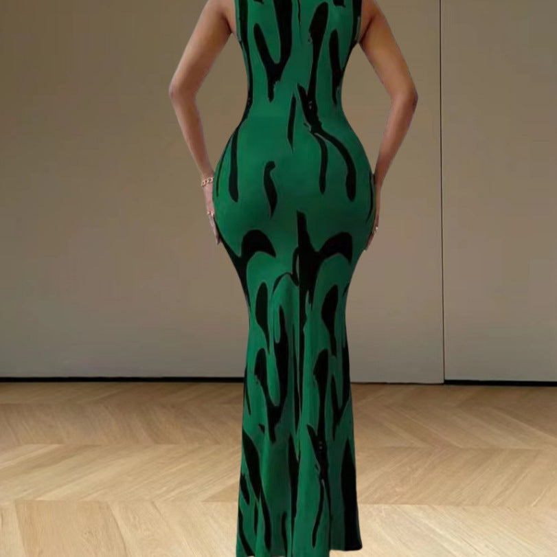 Damen elegantes Maxikleid mit figurbetontem Schnitt und trendigem Muster Drune