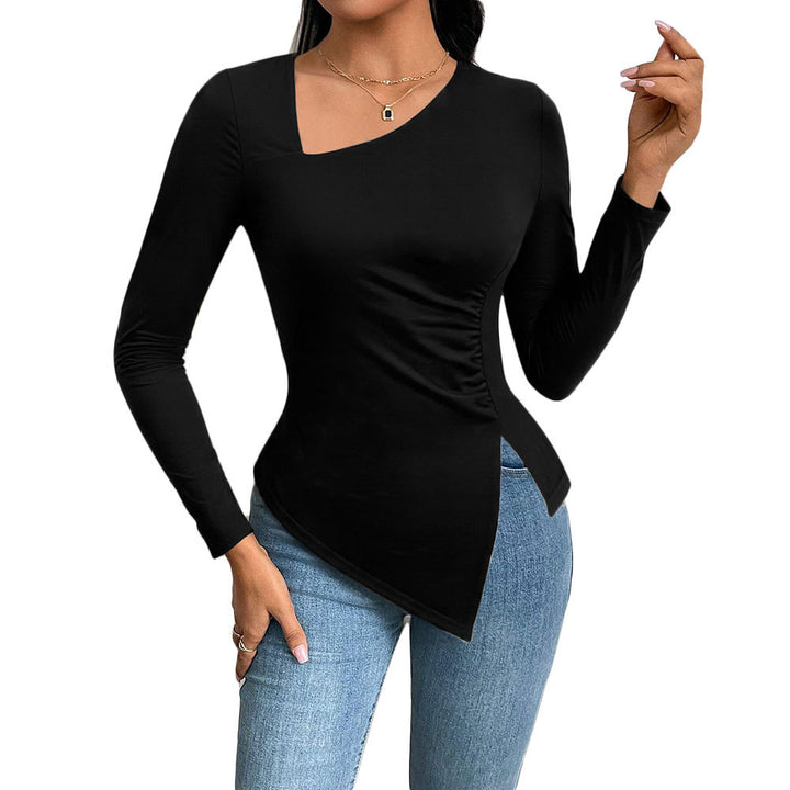 Damen Langarmshirt mit asymmetrischem Schnitt und modischer Raffung Drune