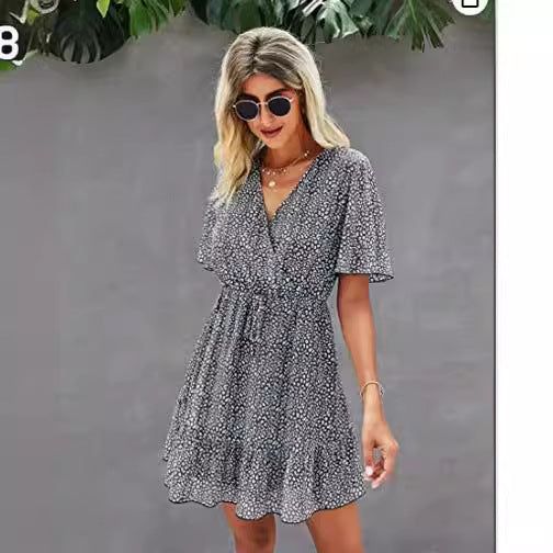 Damen lässiges Wickelkleid mit eleganten Rüschendetails Drune