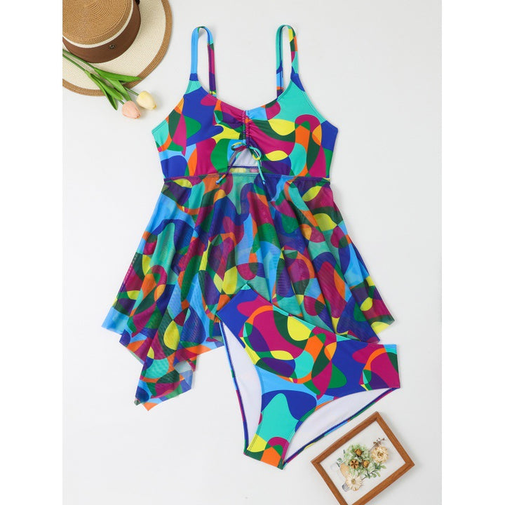 Damen vielseitiges Strandkleid mit modischem Schnitt und buntem Muster Drune