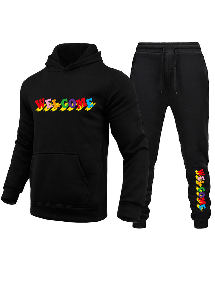 Herren Kapuzenpullover und Jogginghose Set mit lebhaftem Schriftzug Drune