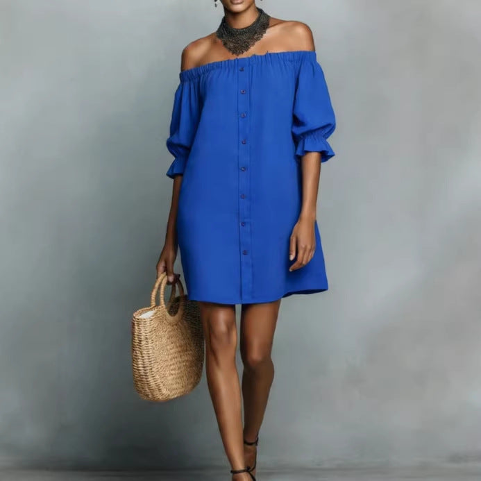 Damen Off-Shoulder Kleid mit knopf- und rüschendetail Drune
