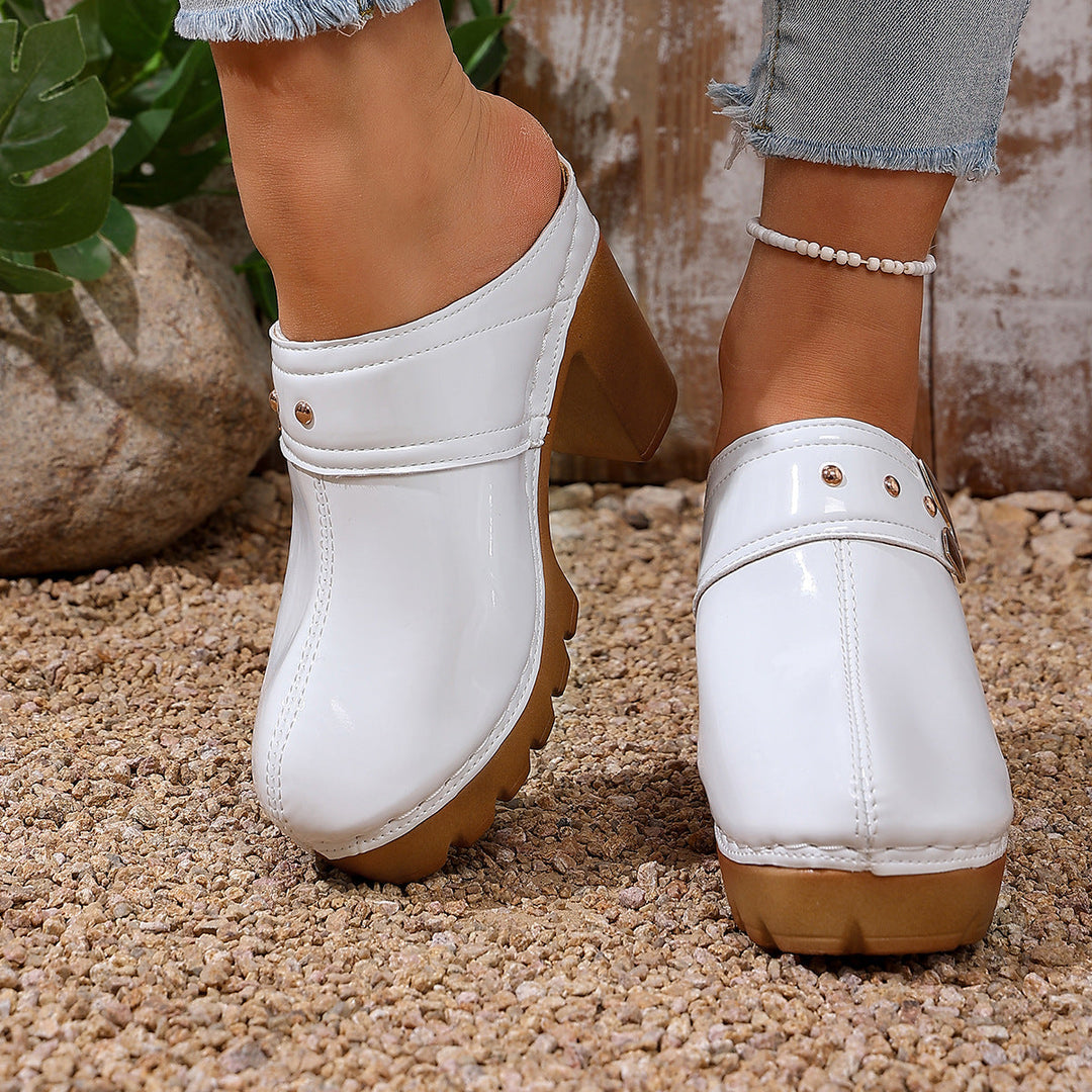 Damen Hochwertige Clogs mit Holzsohle Drune