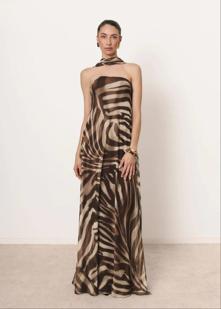 Damen Elegantes langes Kleid mit schmalem Neckholder Drune