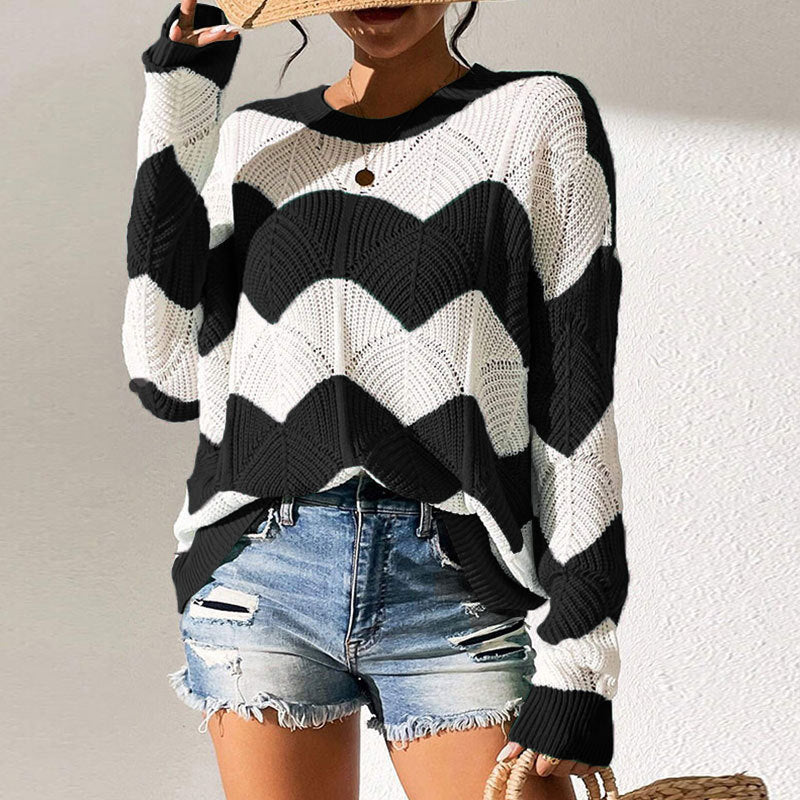 Damen Strickpullover mit gewelltem Muster und weitem Schnitt Drune
