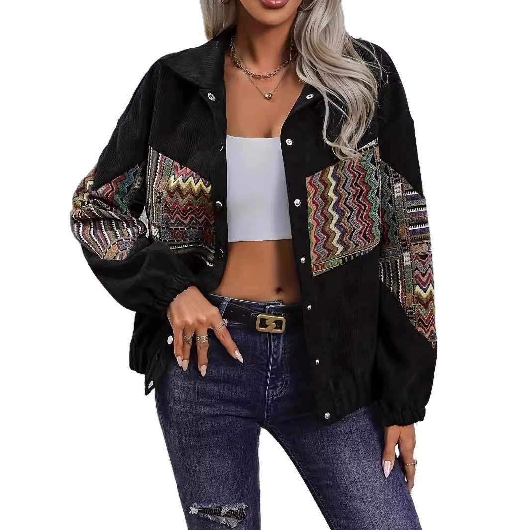 Damen Figurbetonte kordeljacke mit buntem Zierteil Drune
