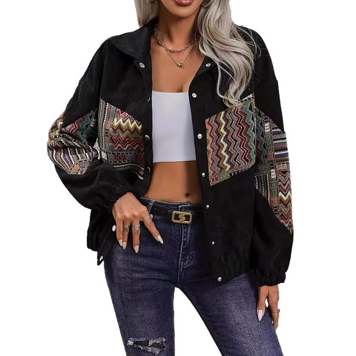 Damen Figurbetonte kordeljacke mit buntem Zierteil Drune