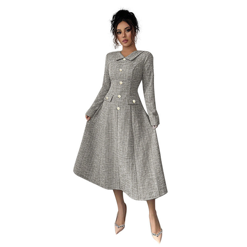 Damen Klassisches und elegantes Tweed-Kleid mit Taschen Drune