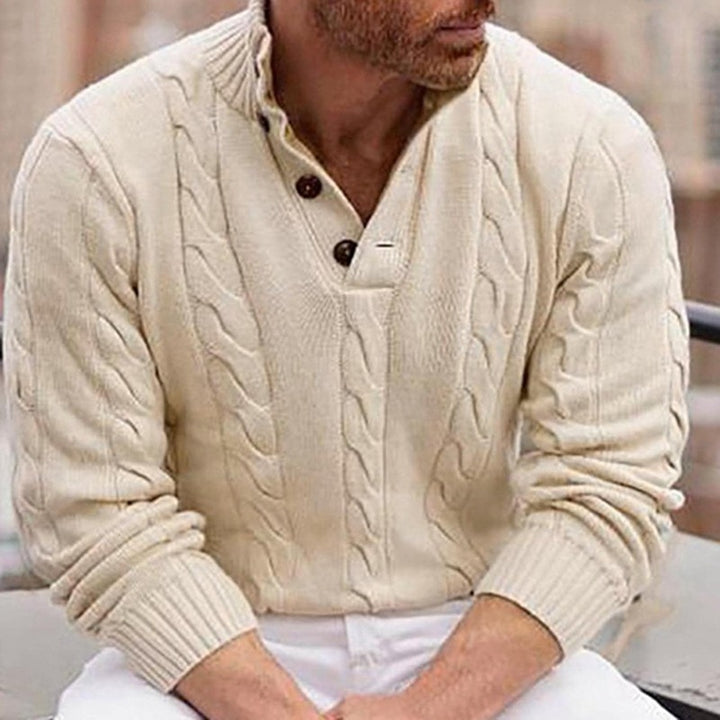 Herren Strickpullover mit modernem Zopfmuster und praktischem Hochauschnitt Drune