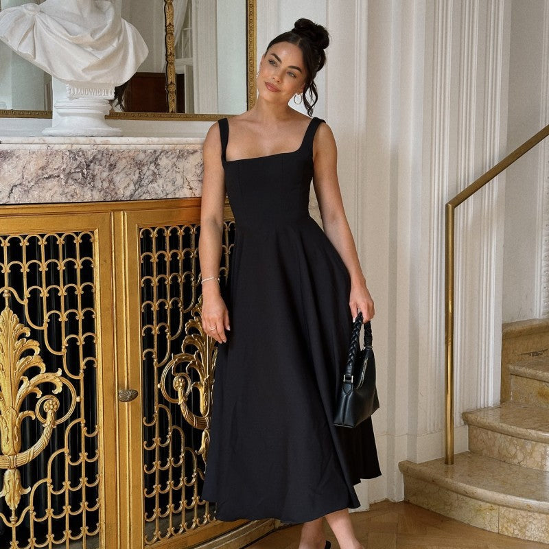 Damen Abendkleid mit quadratischem Ausschnitt und fließendem Rock Drune