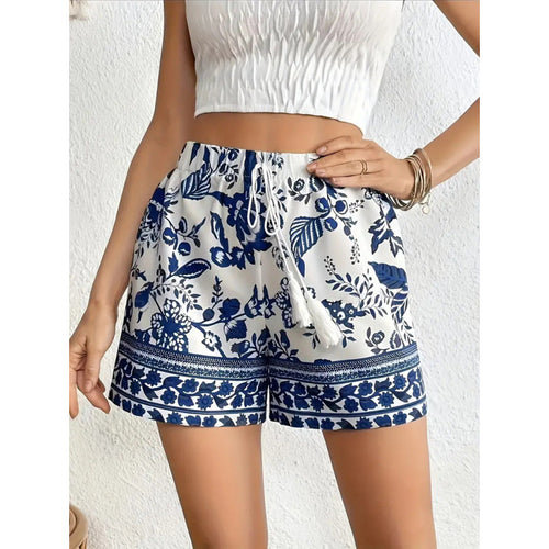 Damen Freizeitshorts mit floralem Muster und elastischem Bund Drune