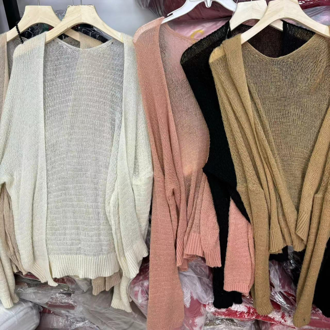 Damen luftiger Strickcardigan mit offenen Ärmeln und dekorativem Muster Drune