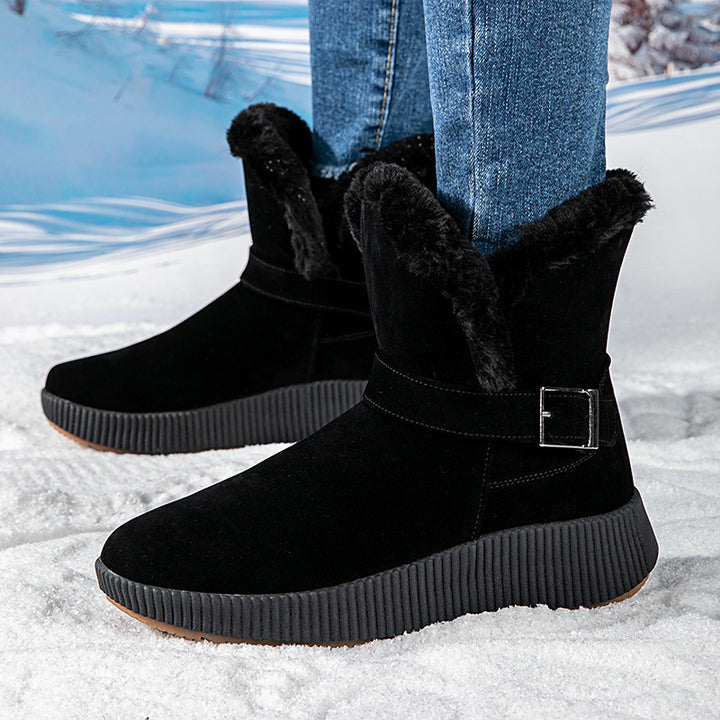 Damen gefütterte Winterstiefel mit modischer Schnallenapplikation und rutschfester Sohle Drune
