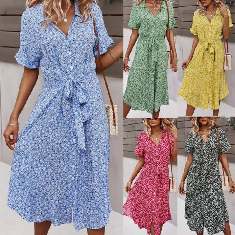 Damen Blümchenkleid mit tailliertem Schnitt und Rüschen Drune
