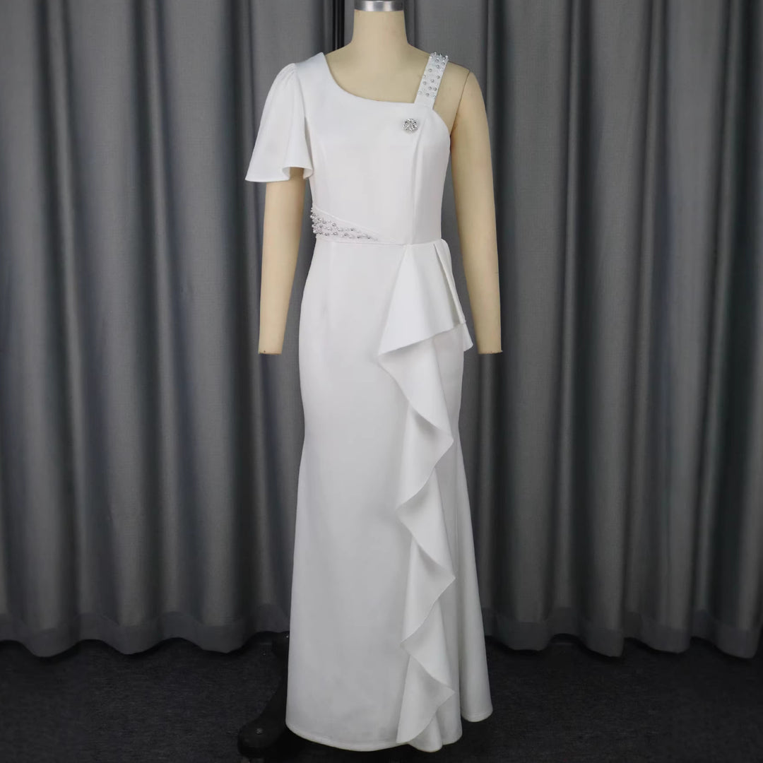 Damen Elegantes Abendkleid mit asymmetrischem Schnitt und Rüschen Drune