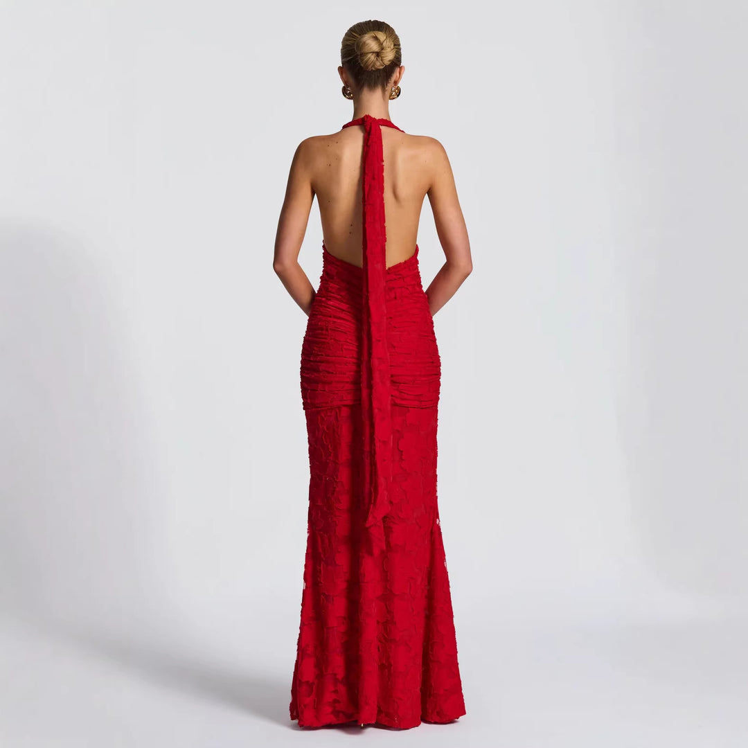 Damen Glamouröses Abendkleid mit tiefem V-Ausschnitt und geraffter Textur Drune