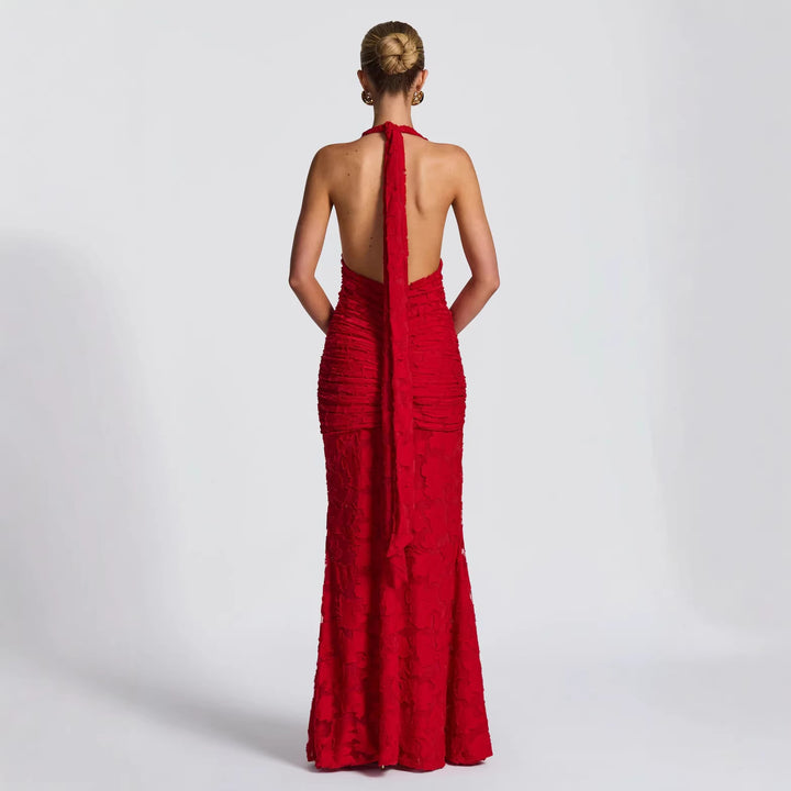 Damen Glamouröses Abendkleid mit tiefem V-Ausschnitt und geraffter Textur Drune