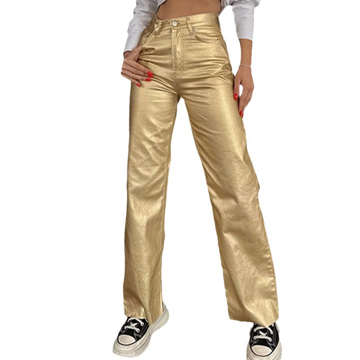 Damen Hose im metallischen Look mit weitem Bein Drune