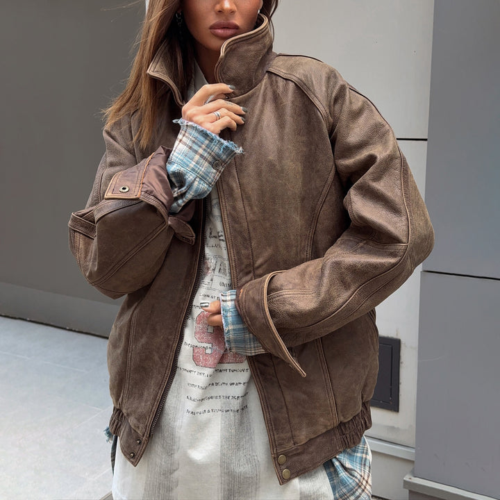 Damen Lederjacke mit lässigem Schnitt und oversized Passform Drune