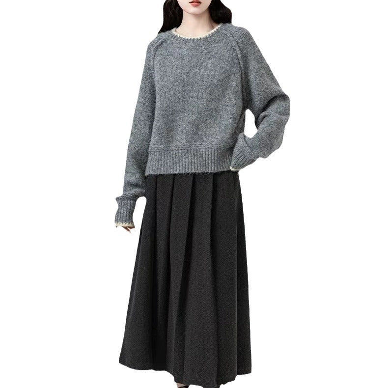 Damen Weicher Strickpullover mit weitem Schnitt und langen Ärmeln Drune