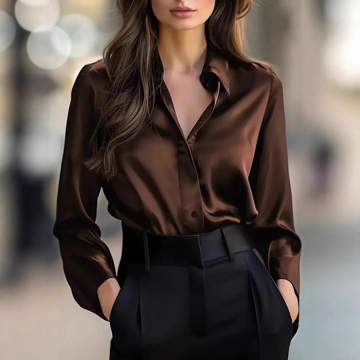Damen Elegante Satinbluse mit klassischem Schnitt und dezentem Glanz Drune