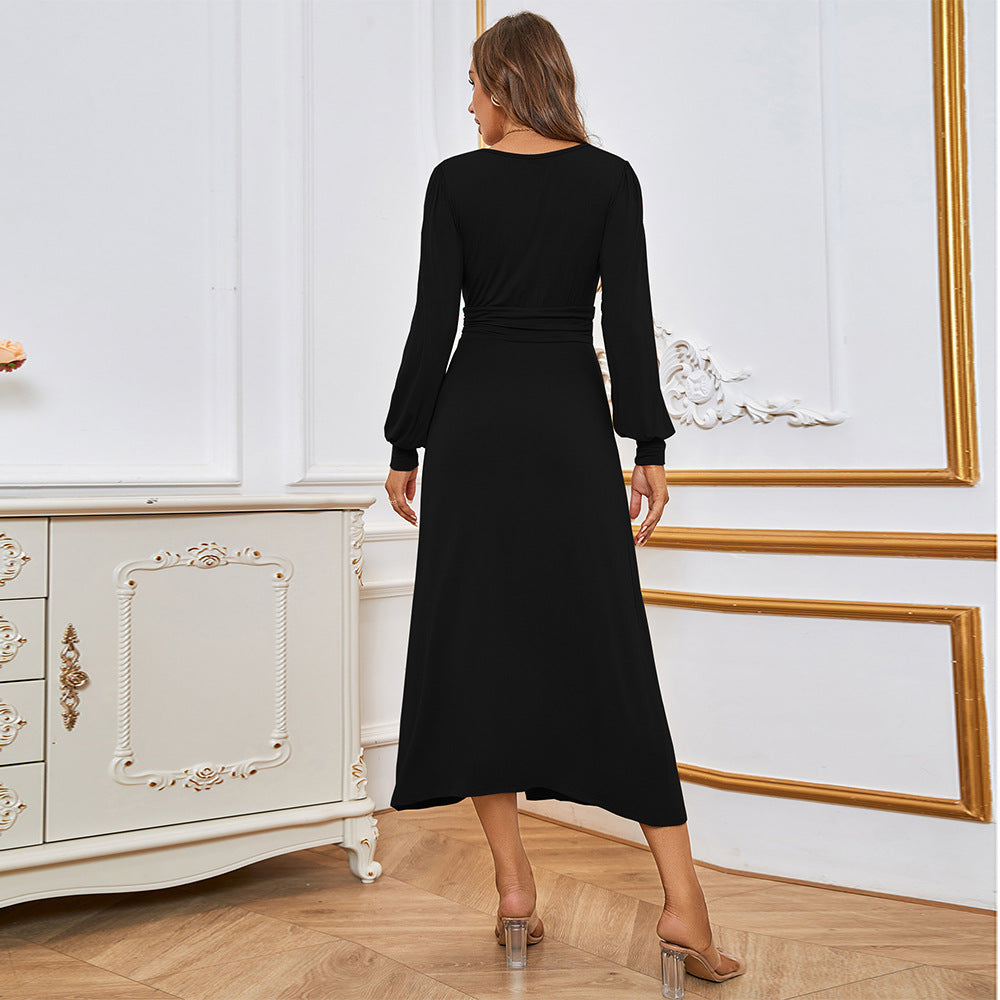 Damen Maxi-Kleid mit tiefem V-Ausschnitt und elegantem Schlitz Drune