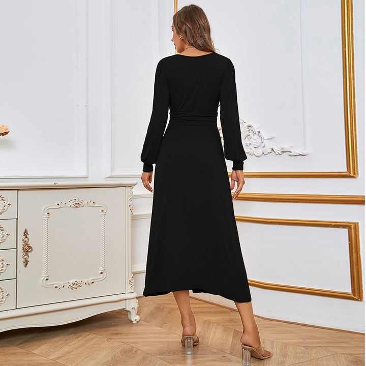 Damen Maxi-Kleid mit tiefem V-Ausschnitt und elegantem Schlitz Drune