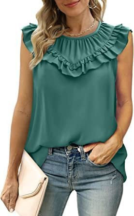 Damen leichtes Rüschenshirt mit elegantem Rundhalsausschnitt Drune