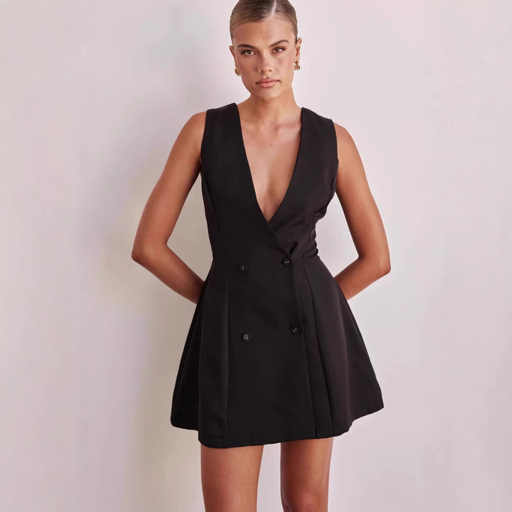 Damen Wendekleid mit tiefem V-Ausschnitt und doppelter Knopfleiste Drune