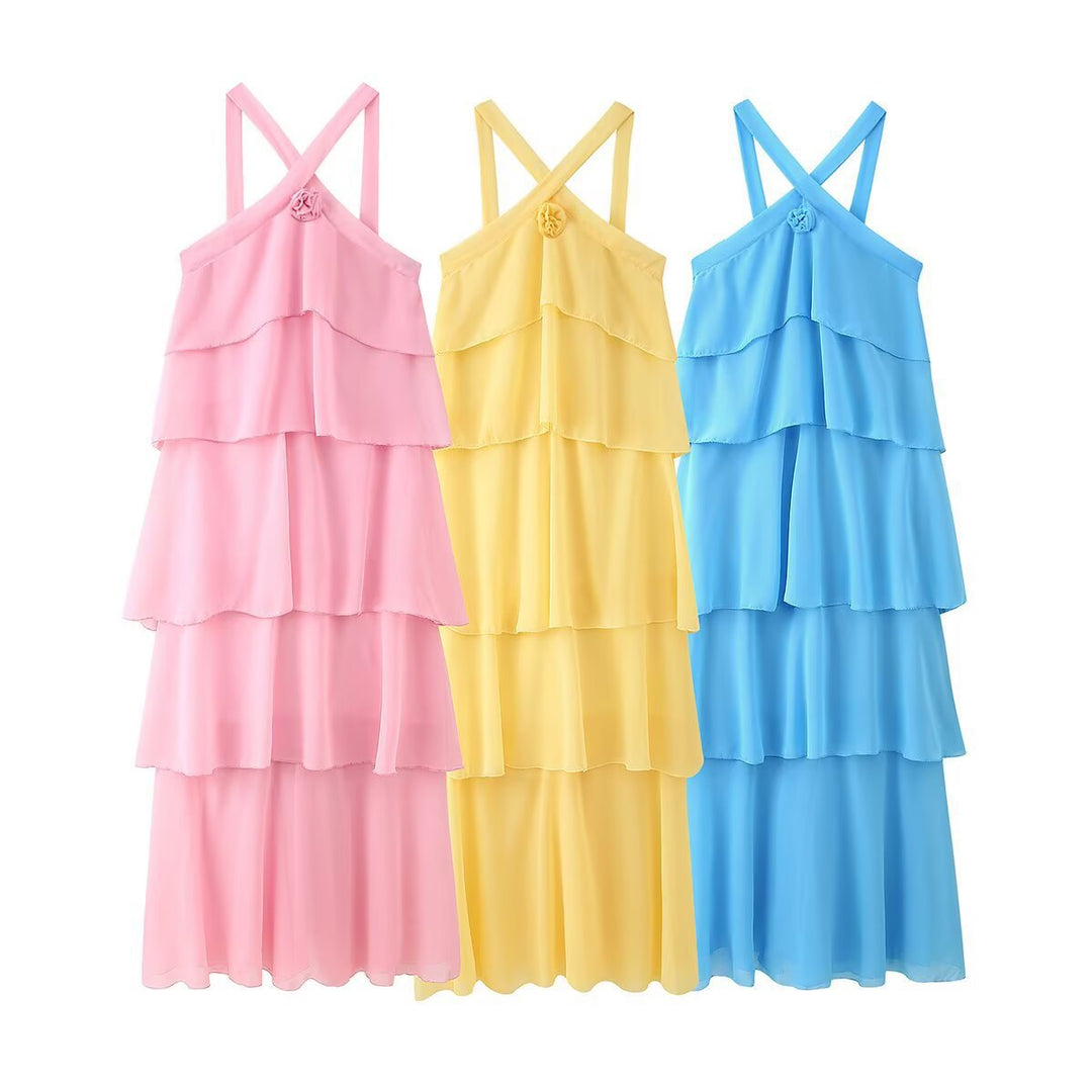 Femme Gestuftes Chiffon Maxi-Kleid Drune