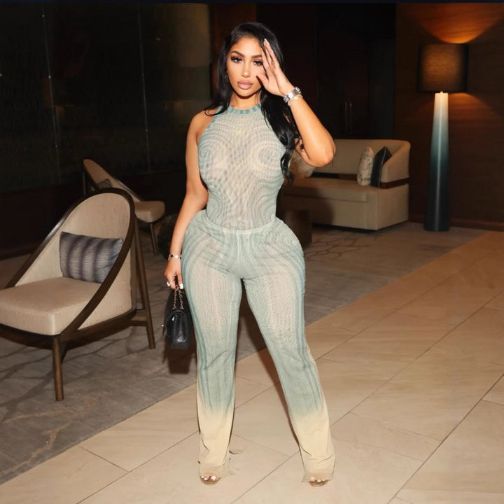 Damen Eleganter Mesh Jumpsuit mit Racerback und figurbetonter Silhouette Drune