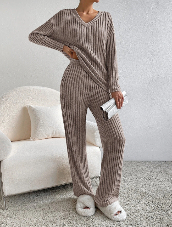 Damen Lässiges Strick-Lounge-Set aus weichem, geripptem Material Drune